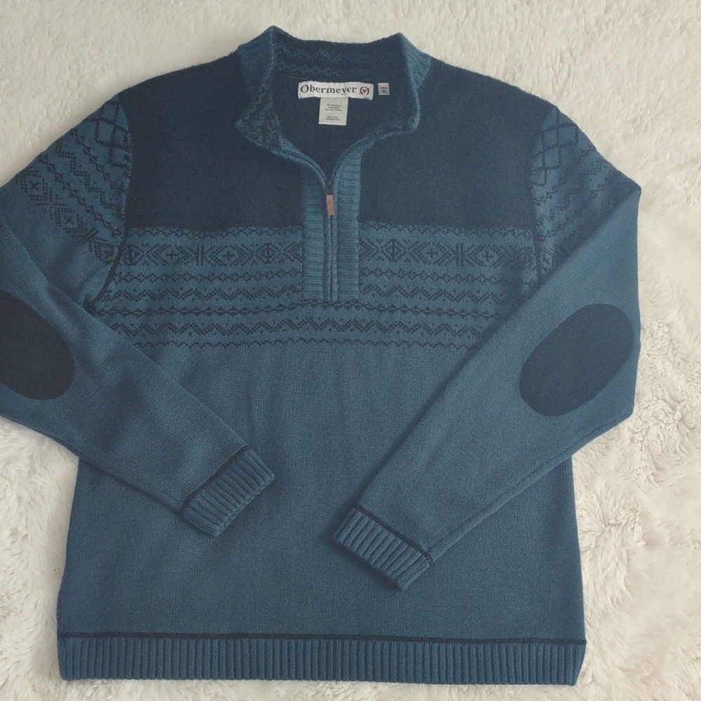 Obermeyer Men's Teal and Navy Zip-Up Sweater - Picture 16 of 17